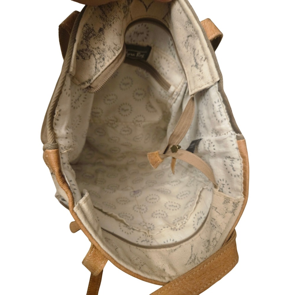 Myra Bag Canvas & Leather Tote Purse | Floral Print Zip Pocket Shoulder Bag Boho - Picture 7 of 7